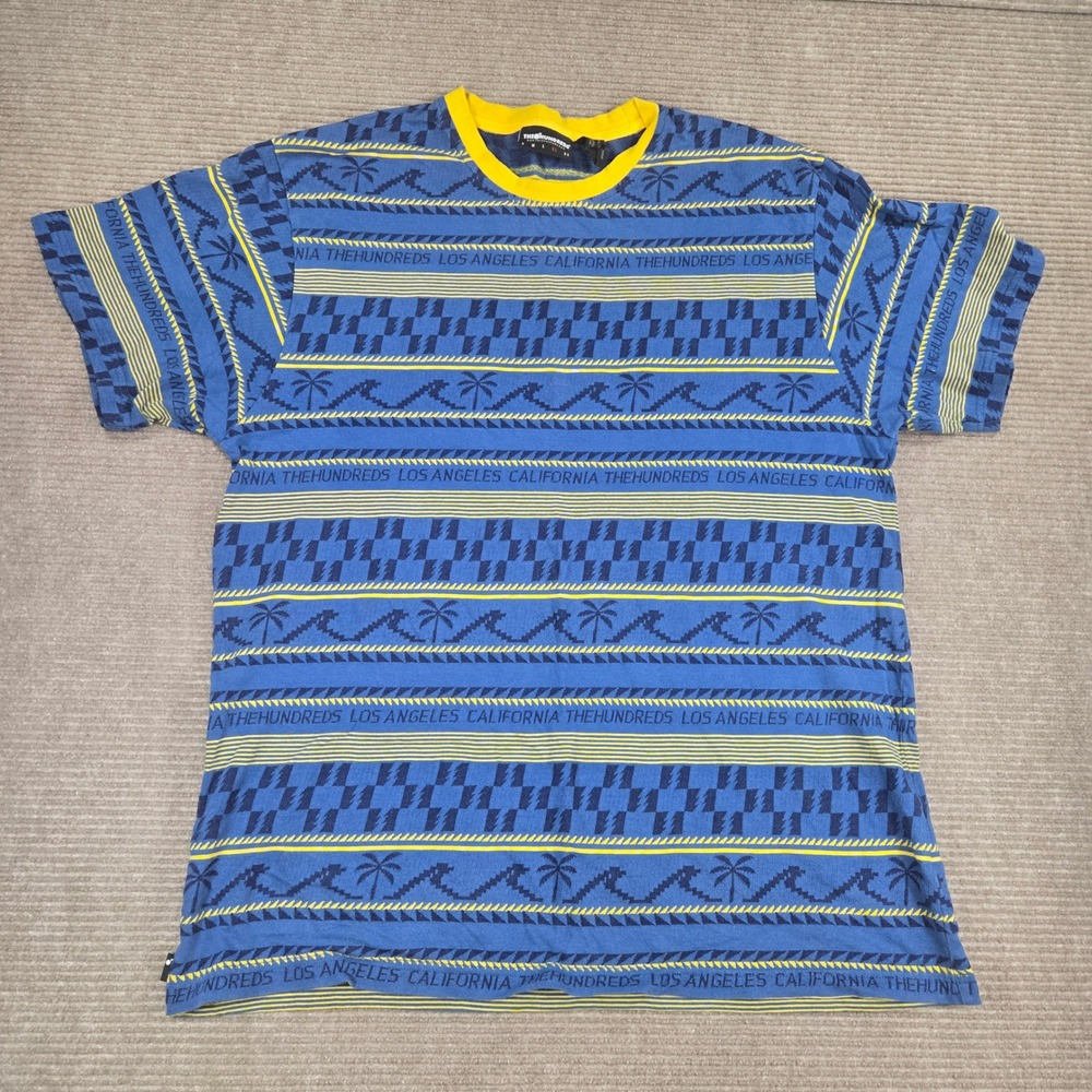 The Hundreds Mens XL Blue Yellow Palm Tree Wave Geometric Graphic T-Shirt